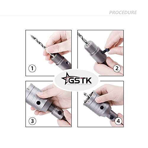 GSTK 15pcs Concrete Hole Saw Set (30 40 50 65 80 100mm) with SDS Plus Shank Connecting Rod 110mm and 5pcs Dust Catchers, Concrete Hole Saw Kit for Concrete|Cement|Brick|Stone|Wall. - Image 5