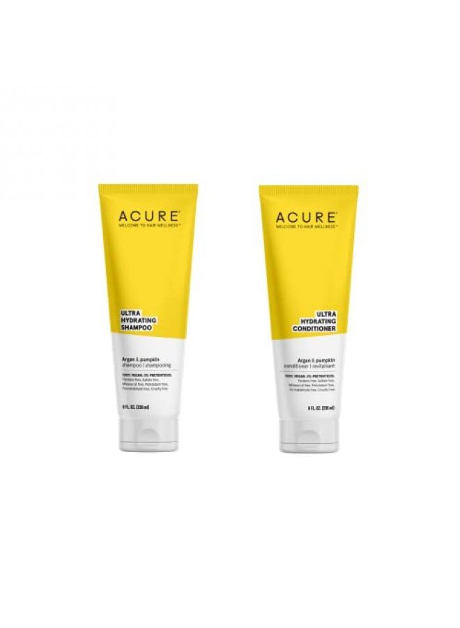 Acure Ultra Hydrating Shampoo & Conditioner Duo  100% Vegan  With Argan Oil & Pumpkin  Ultra Moisturizing  8 Fl Oz. Each - Image 1