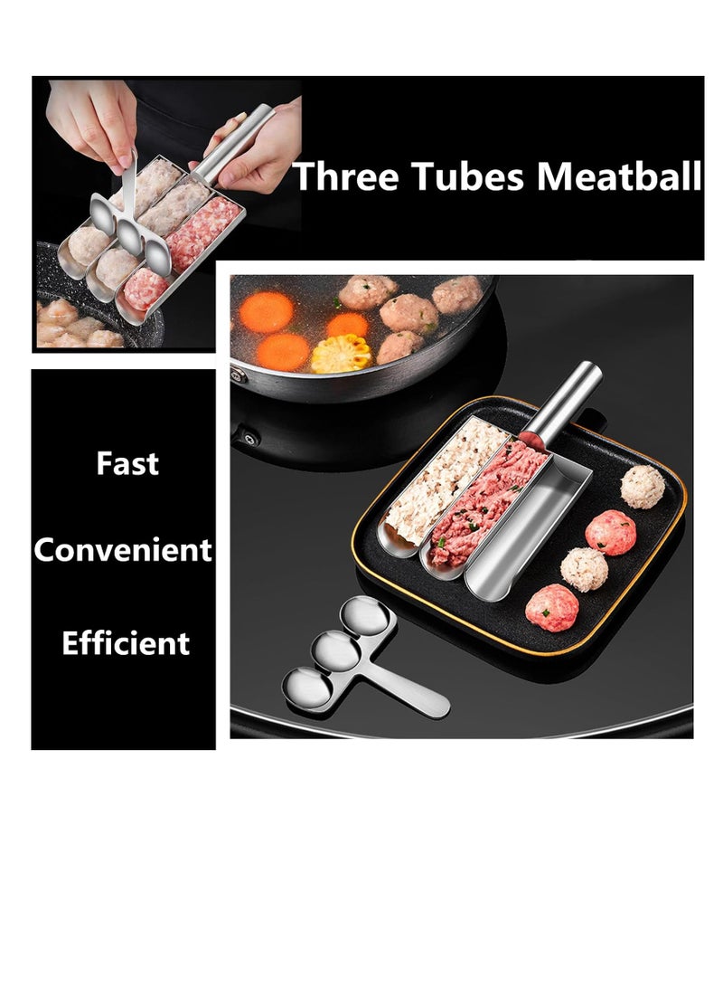 KASTWAVE Stainless Steel Kitchen Triple Meatball Maker, 2024 Creative Meat Baller Scoop Tool with Cutting Spade, DIY Meatball Making Set,Home Cooking Tools, for Meatball Lovers  - Image 4