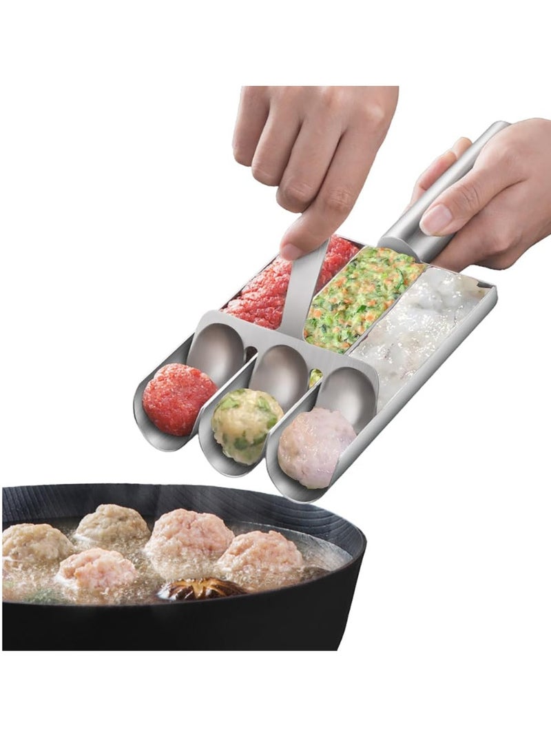 KASTWAVE Stainless Steel Kitchen Triple Meatball Maker, 2024 Creative Meat Baller Scoop Tool with Cutting Spade, DIY Meatball Making Set,Home Cooking Tools, for Meatball Lovers  - Image 1