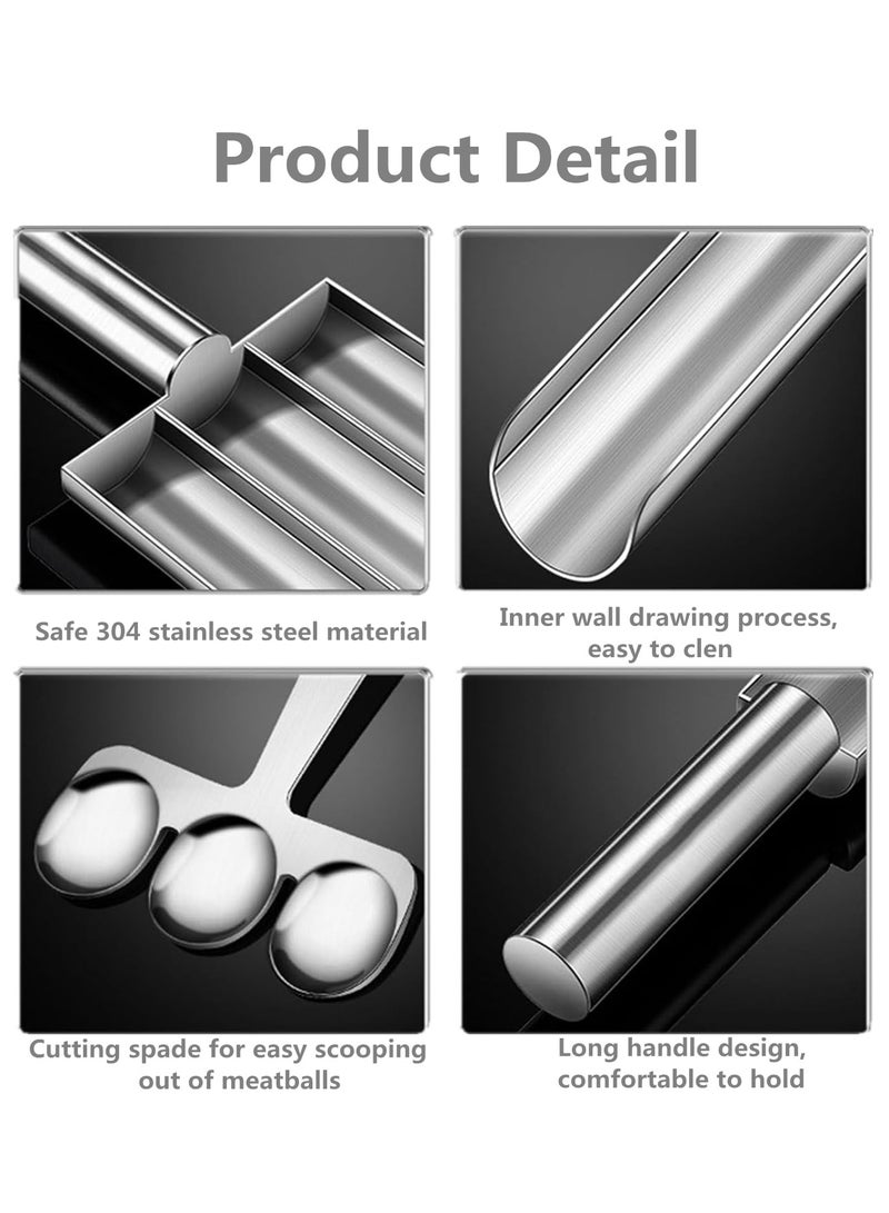 KASTWAVE Stainless Steel Kitchen Triple Meatball Maker, 2024 Creative Meat Baller Scoop Tool with Cutting Spade, DIY Meatball Making Set,Home Cooking Tools, for Meatball Lovers  - Image 2