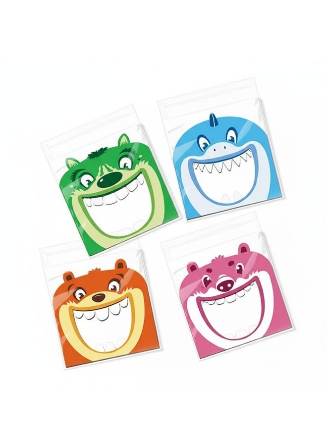 Sunspire 100 Pieces Cute Resealable Cookie Bags, 10 x 10 cm (4x4 inches) Self-Adhesive Snack Bags, Flat Cellophane Candy Bags for Kids Parties, Gift Candies and Desserts (Multi-Color) - Image 1