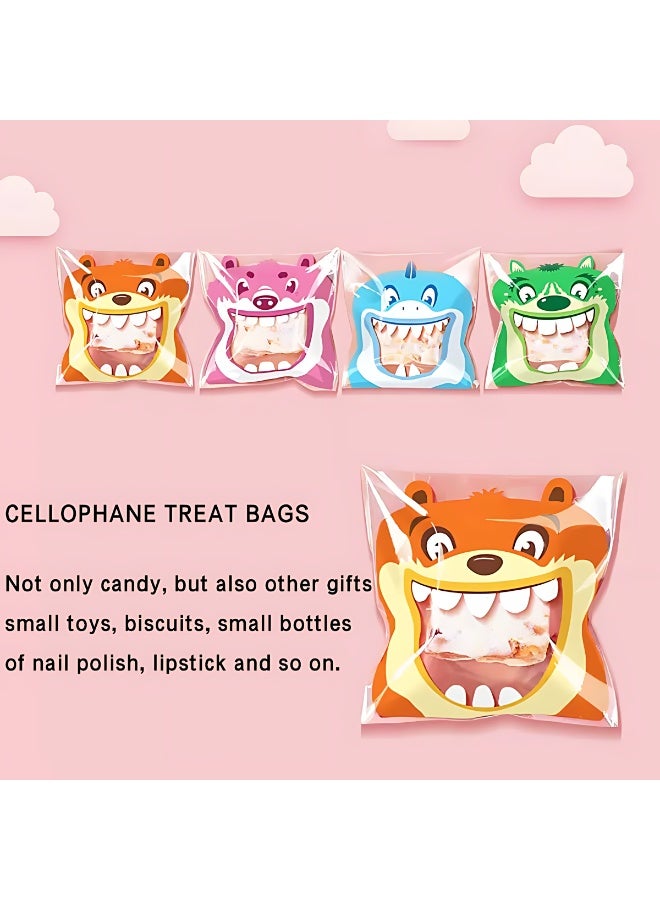 Sunspire 100 Pieces Cute Resealable Cookie Bags, 10 x 10 cm (4x4 inches) Self-Adhesive Snack Bags, Flat Cellophane Candy Bags for Kids Parties, Gift Candies and Desserts (Multi-Color) - Image 3