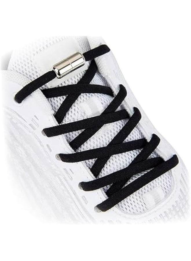 Flexible, no-tie shoelaces with metal clasp; stretchable shoelaces for sneakers and athletic shoes; quick-release lace system for adults and children; 1 pair; black - Image 4