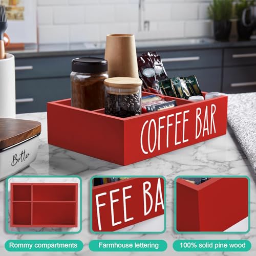 ALELION Red Coffee Station Organizer with Removable Dividers - Coffee Pod Holder Storage Basket for K Cup Sugar Tea - Red Coffee Bar Kitchen Decor Accessories Organizer for Countertop - Image 5