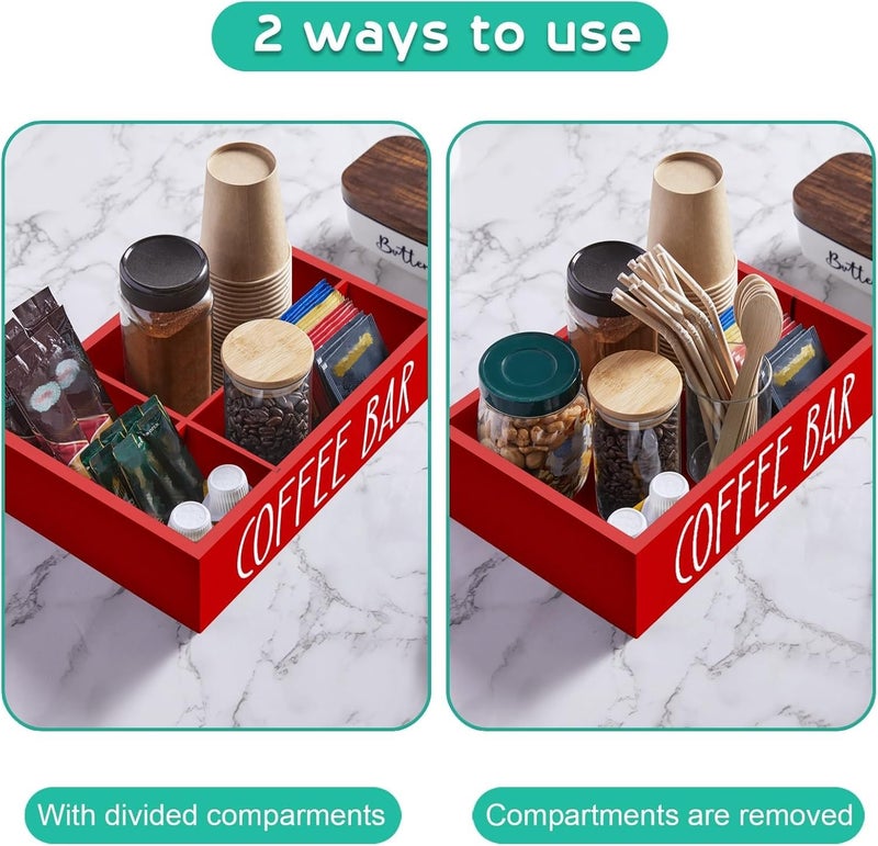 ALELION Red Coffee Station Organizer with Removable Dividers - Coffee Pod Holder Storage Basket for K Cup Sugar Tea - Red Coffee Bar Kitchen Decor Accessories Organizer for Countertop - Image 2