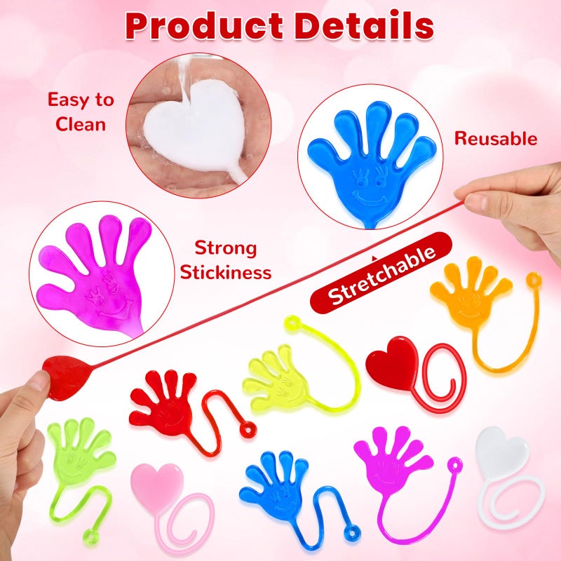 VICROIC 24 PCS Valentines Sticky hands, Stretchy Heart Sticky Hands Toys Bulk for Valentines Day Gifts, Prizes, Valentine Goodie Bag Stuffers, Valentine Party Favor Supplies - Image 3
