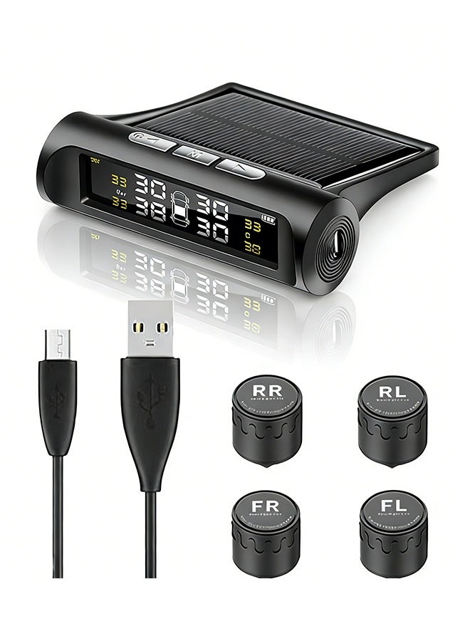CubeG Solar Powered Car Tire Pressure Monitoring Tool, TPMS Tire Pressure Monitoring System, Wireless TPMS Monitor, LCD Digital Display Tire Pressure Gauge, Practical Car Maintenance Tool with Replacement Valve - Image 1