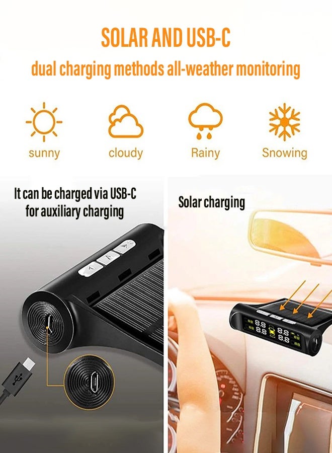 CubeG Solar Powered Car Tire Pressure Monitoring Tool, TPMS Tire Pressure Monitoring System, Wireless TPMS Monitor, LCD Digital Display Tire Pressure Gauge, Practical Car Maintenance Tool with Replacement Valve - Image 2