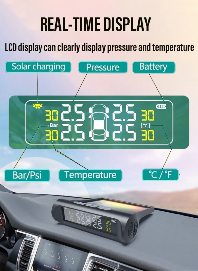 CubeG Solar Powered Car Tire Pressure Monitoring Tool, TPMS Tire Pressure Monitoring System, Wireless TPMS Monitor, LCD Digital Display Tire Pressure Gauge, Practical Car Maintenance Tool with Replacement Valve - Image 4