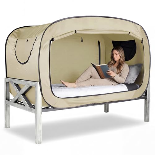 ANC POP Bed Tent Twin Bed Canopy Portable Dream Tent for Adult Indoor Sleeping Tents with 2 Doors Breathable Private Space Tents, Pale Yellow - Image 1