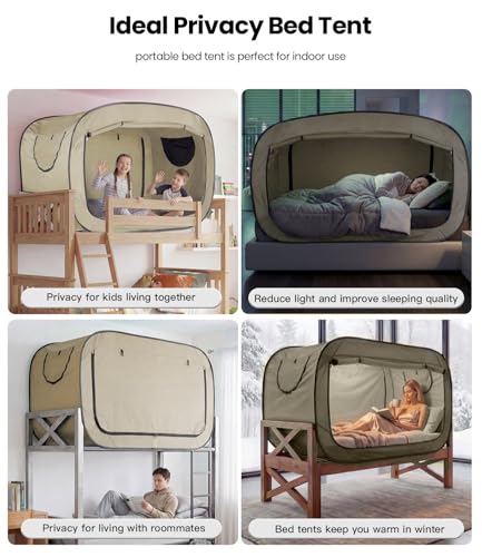 ANC POP Bed Tent Twin Bed Canopy Portable Dream Tent for Adult Indoor Sleeping Tents with 2 Doors Breathable Private Space Tents, Pale Yellow - Image 5