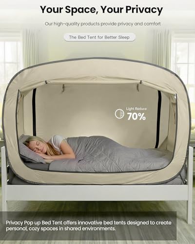 ANC POP Bed Tent Twin Bed Canopy Portable Dream Tent for Adult Indoor Sleeping Tents with 2 Doors Breathable Private Space Tents, Pale Yellow - Image 2