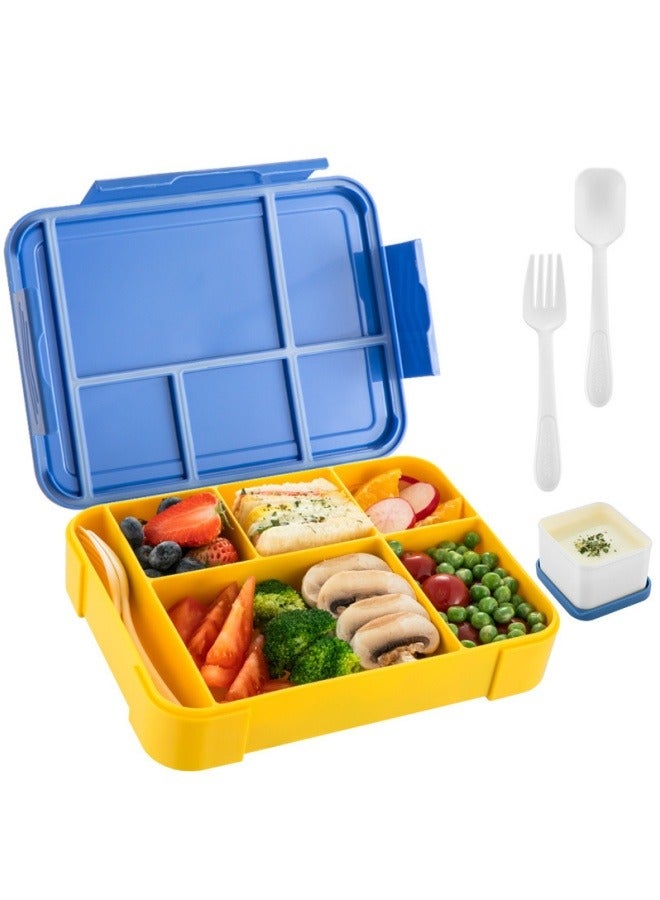 QIGAR Bento Box, Lunch Box for Kids, Leak Proof Lunch Box Container with 5 Compartment and Utensils Blue 23x17x4.8 cm 1330ML PP  - Image 1