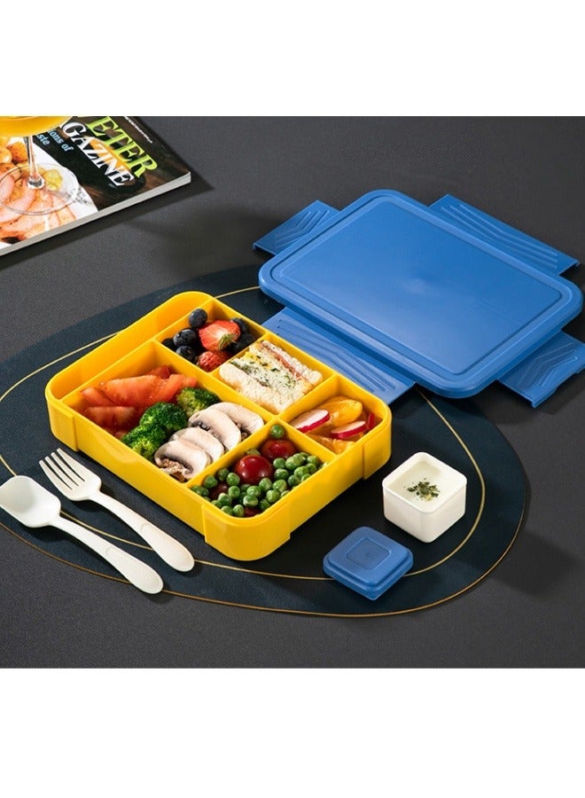QIGAR Bento Box, Lunch Box for Kids, Leak Proof Lunch Box Container with 5 Compartment and Utensils Blue 23x17x4.8 cm 1330ML PP  - Image 4