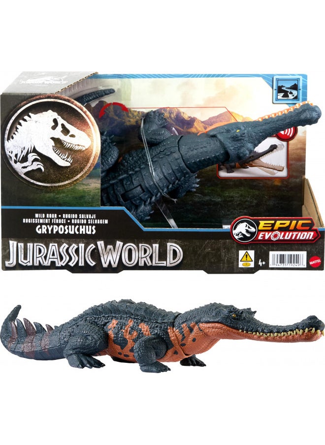 JURASSIC WORLD Jurassic World Wild Roar Gryposuchus Dinosaur Figure with Continuing Roar Sound & Attack Action, Posable Physical Toy & Digital Play  - Image 1