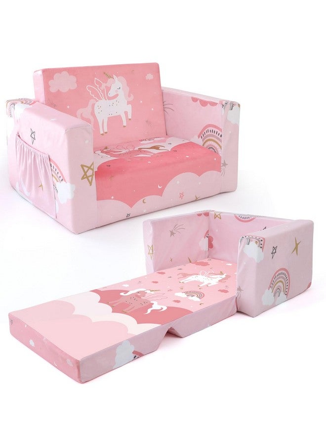 ACRABROS ACRABROS Kids Couch: Toddler Sofa Bed Fold Out for Gilrs Boys Baby Flip Out Convertible Lounge Chair Unicorn  - Image 1