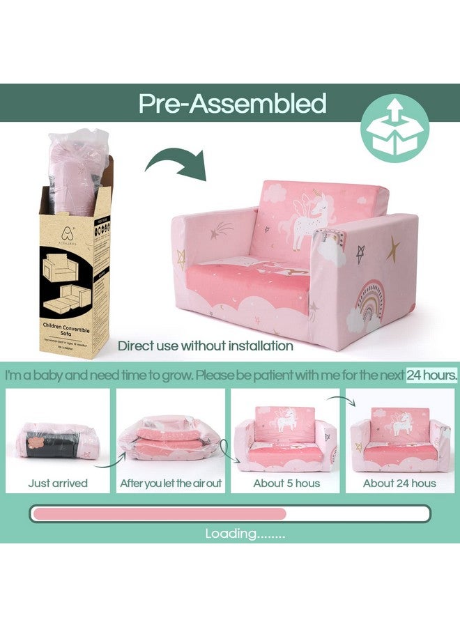 ACRABROS ACRABROS Kids Couch: Toddler Sofa Bed Fold Out for Gilrs Boys Baby Flip Out Convertible Lounge Chair Unicorn  - Image 2