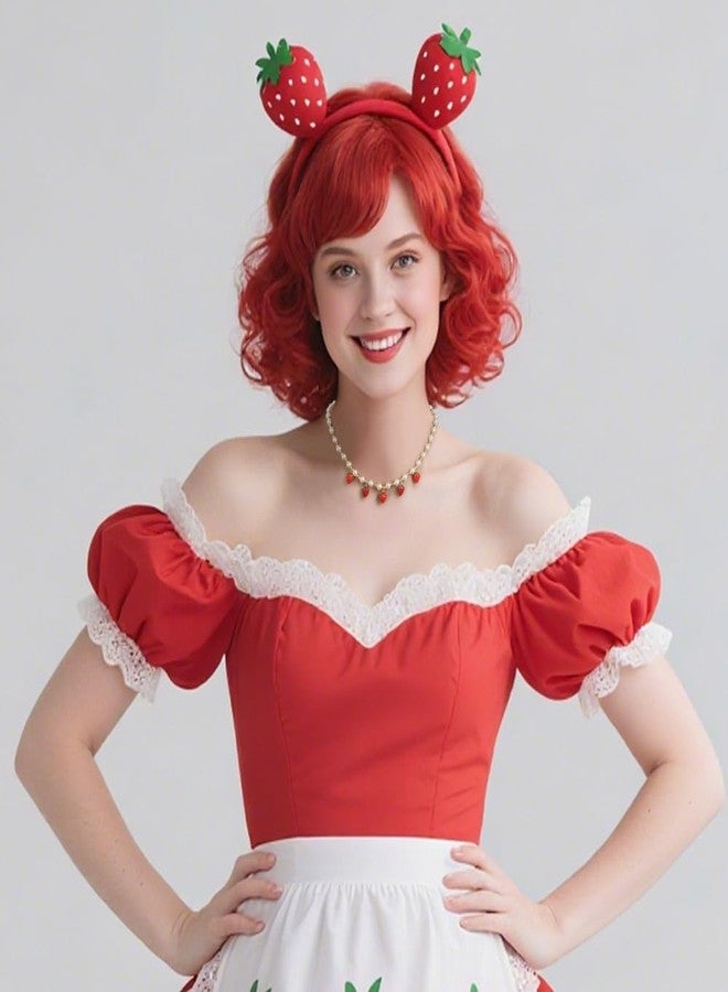 بريلوف قلادة بريلوف اللطيفة والمرحة المصنوعة من اللؤلؤ الصناعي على شكل ثلاث فراولات، مثالية للنساء، مناسبة لحفلات الهالوين الصيفية، وحفلات التنكر، وهدايا رائعة لمحبي الفراولة. - Image 2