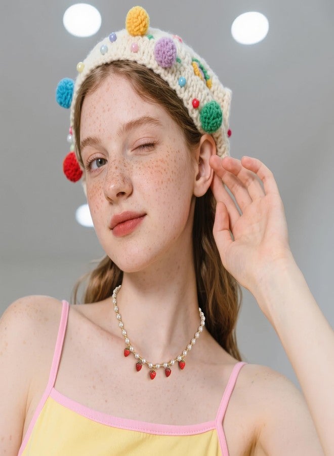 بريلوف قلادة بريلوف اللطيفة والمرحة المصنوعة من اللؤلؤ الصناعي على شكل ثلاث فراولات، مثالية للنساء، مناسبة لحفلات الهالوين الصيفية، وحفلات التنكر، وهدايا رائعة لمحبي الفراولة. - Image 3