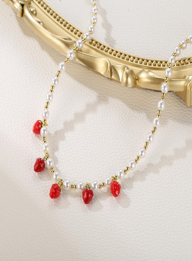 بريلوف قلادة بريلوف اللطيفة والمرحة المصنوعة من اللؤلؤ الصناعي على شكل ثلاث فراولات، مثالية للنساء، مناسبة لحفلات الهالوين الصيفية، وحفلات التنكر، وهدايا رائعة لمحبي الفراولة. - Image 5