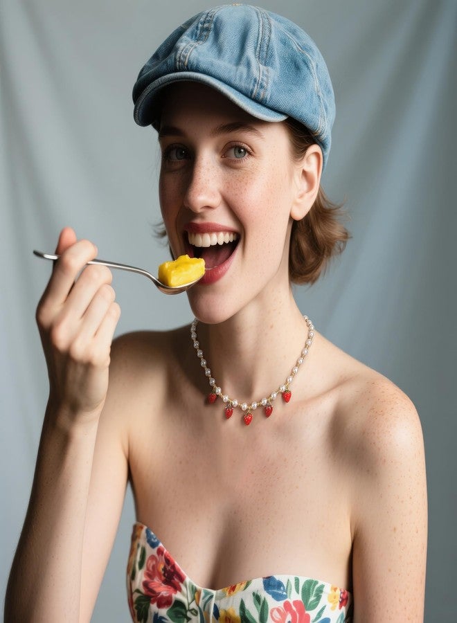 بريلوف قلادة بريلوف اللطيفة والمرحة المصنوعة من اللؤلؤ الصناعي على شكل ثلاث فراولات، مثالية للنساء، مناسبة لحفلات الهالوين الصيفية، وحفلات التنكر، وهدايا رائعة لمحبي الفراولة. - Image 4