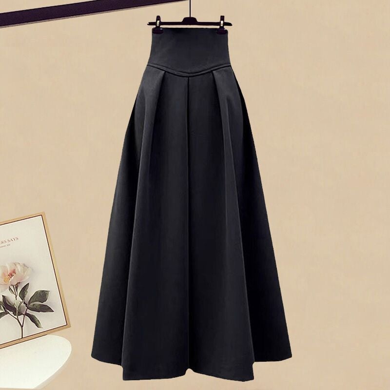 Autumn 2024 Plus Size Faux Layered Shirt  Skirt Set for Women Black skirt [single piece]]