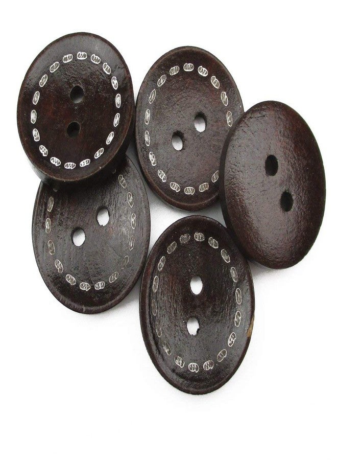 ALL in ONE 100pcs Dark Brown 2 Holes Round Wood Sewing Buttons with Dashed Line 20mm(3/4”) - Image 1