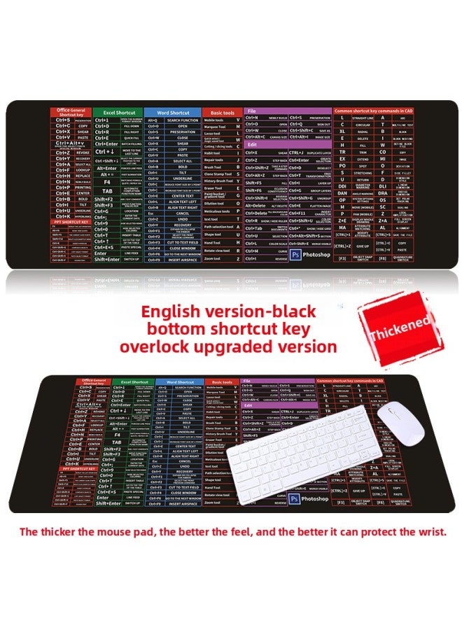 [IDEA Shortcut] Oversized WPS + CAD Mouse Pad Maya Office Computer Pad Blender Keyboard Pad-Color:700*300*3mm-Pattern:English-Black Shortcut Keys  - Image 1
