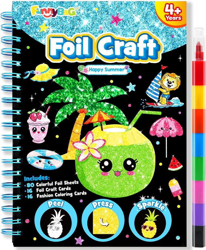 FUNNYB&G Foil Art Kit - Foil Crafts for Kids, Toys for Girls 4-10 Years Old, No Mess Travel Essentials, Kids Toys, Girls Gifts, Birthday Gift, Coloring Books for Kids - Image 1