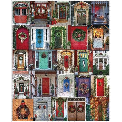 White Mountain Puzzles Holiday Doors - 1000 Piece Jigsaw Puzzle - Image 1