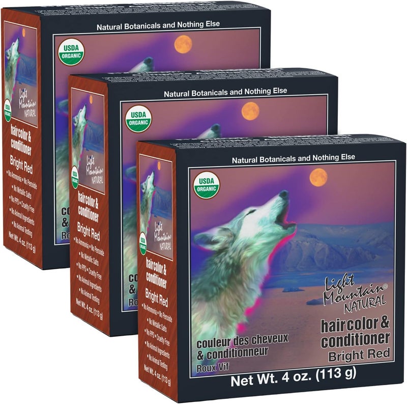 Light Mountain Natural Hair Color & Conditioner, Bright Red, 4 oz (113 g) - Pack of 3 - Image 1