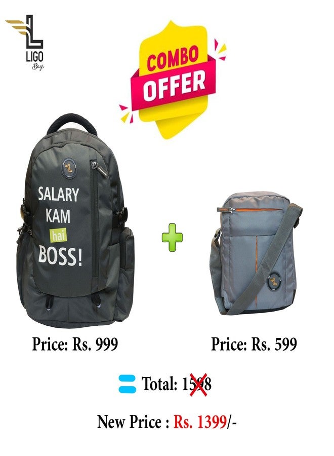 Ligo Hope 19 Inch Laptop Bag school bags for boys with Bottle Pocket and Front Organizer laptop bag for men combo bag | Pack of 2 (Combo) (Grey) - Image 2