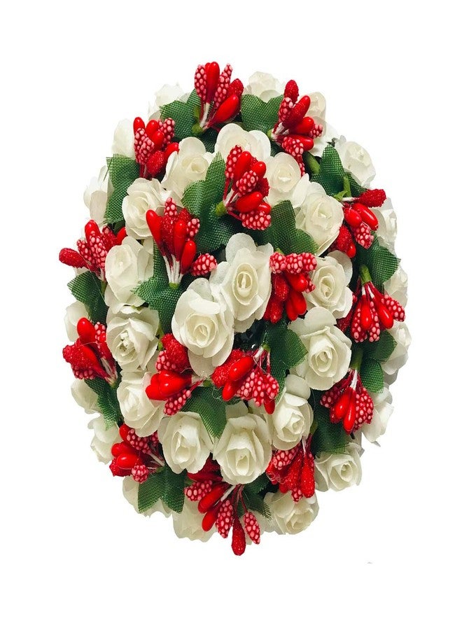 AROOMAN Flower Hair Juda/Bun for Girls and Women (Color-White and Red) - Image 2