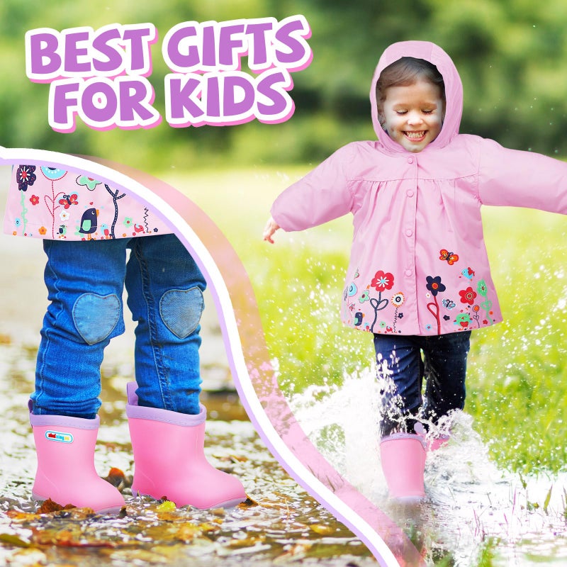 Twistover 2 Pcs Toddler Raincoat Rain Boots Set Kids Baby Cartoon Hoodie Zipper Jacket Short Rain Shoes for Little Boys Girls(2 T,Pink Flower) - Image 5