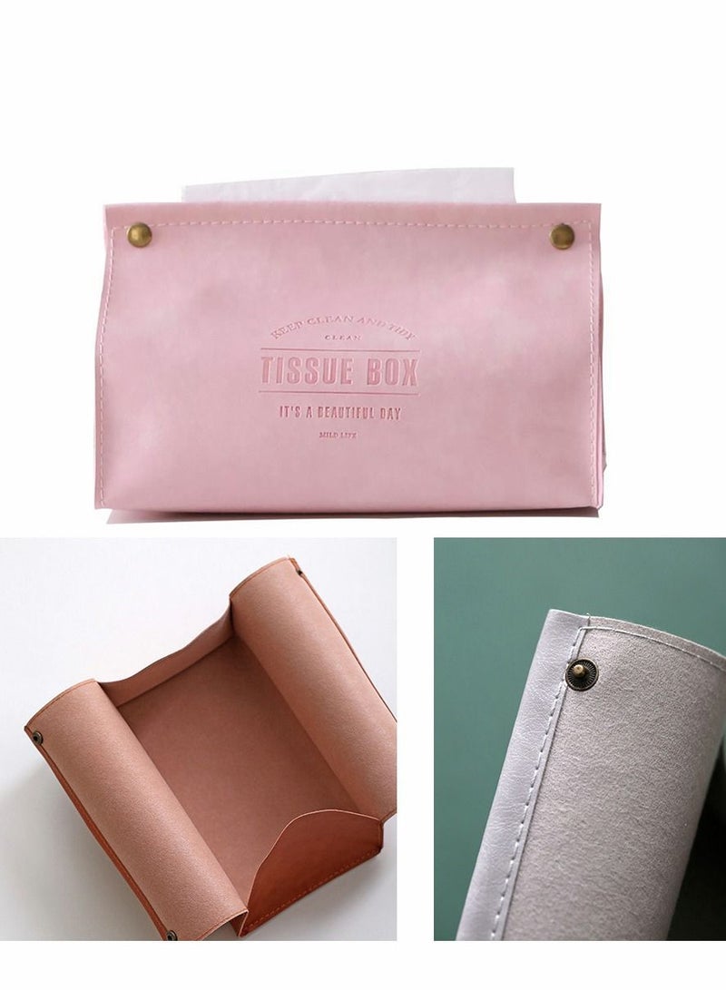 Excefore Tissue Box Holder, Modern PU Leather Rectangular Cover, Decorative Organizer for Bathroom Vanity Countertop, Night Stands, Office, Pink - Image 2