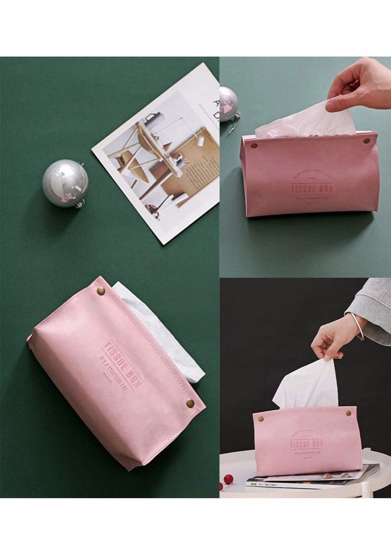 Excefore Tissue Box Holder, Modern PU Leather Rectangular Cover, Decorative Organizer for Bathroom Vanity Countertop, Night Stands, Office, Pink - Image 3