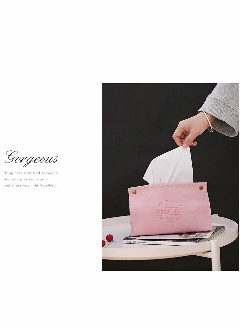 Excefore Tissue Box Holder, Modern PU Leather Rectangular Cover, Decorative Organizer for Bathroom Vanity Countertop, Night Stands, Office, Pink - Image 5