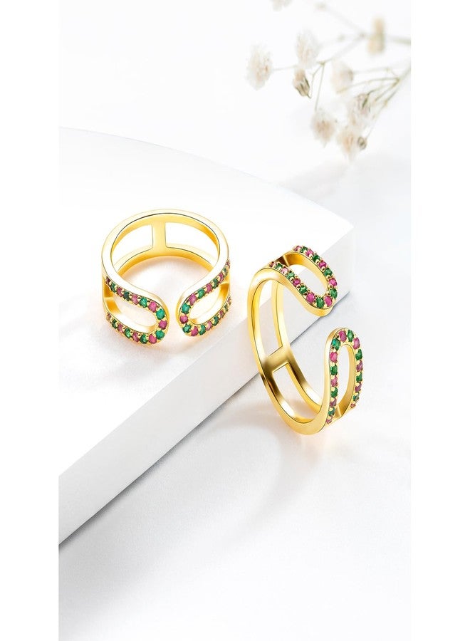 Peora Rani Pink Green Gold Plated Cubic Zirconia Studded Adjustable Toe Rings Stylish Bichiya Jewellery Gift for Women - Image 2