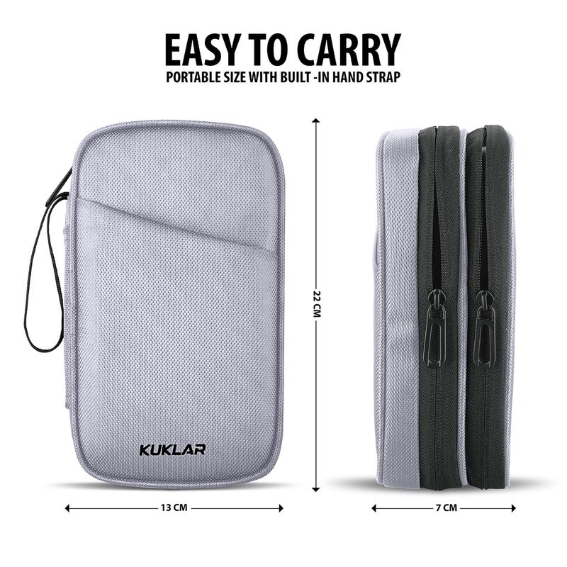 KUKLAR Travel Organizer Pouch Premium Zippered Case with Wrist Strap, Multi Pocket Storage Bag for Passport Documents, Cables Gadgets & Accessories Lightweight Durable & Portable(Silver) - Image 3