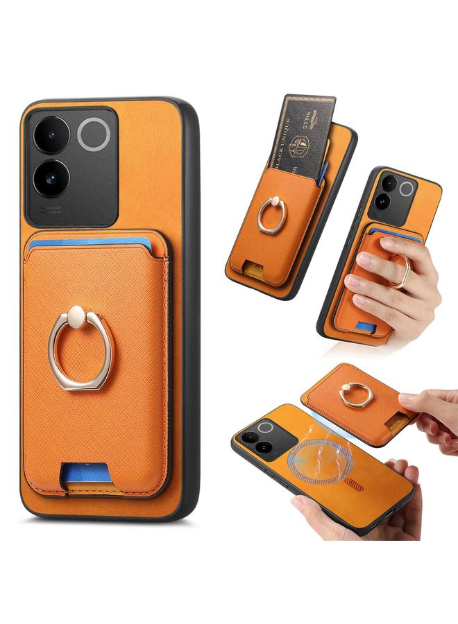 erorex Case For vivo Y300+ Retro Cross Leather Ring Vertical Insert Card Bag MagSafe Phone Case - Image 1