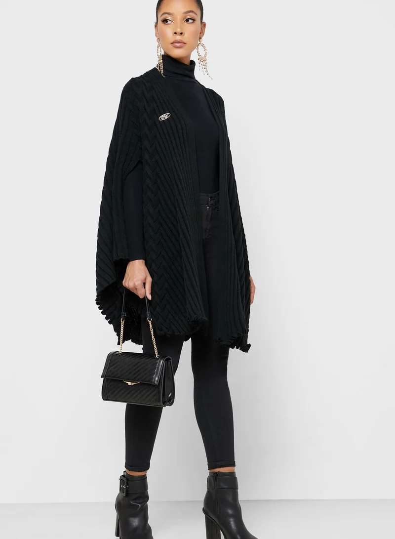 Basma Ribbed Cape Woollen Cardigan