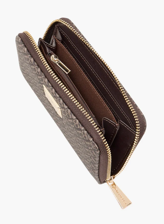 Flora Bella By Shoexpress Monogram Print Wallet with Zip Closure