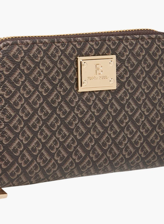 Flora Bella By Shoexpress Monogram Print Wallet with Zip Closure