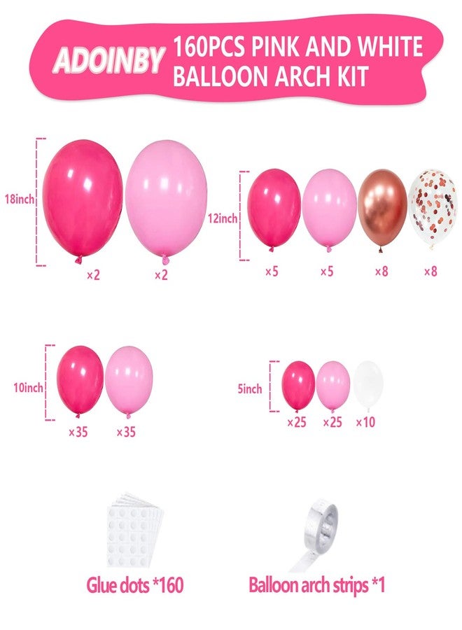 ADOINBY Pink Balloons Arch Kit, 160Pcs Hot Pink Balloon Garland Kit Metallic Rose Gold Confetti Balloons for Birthday, Princess Theme, Engagements, Galentine's Day, Valentine's Day Party Decoration - Image 2