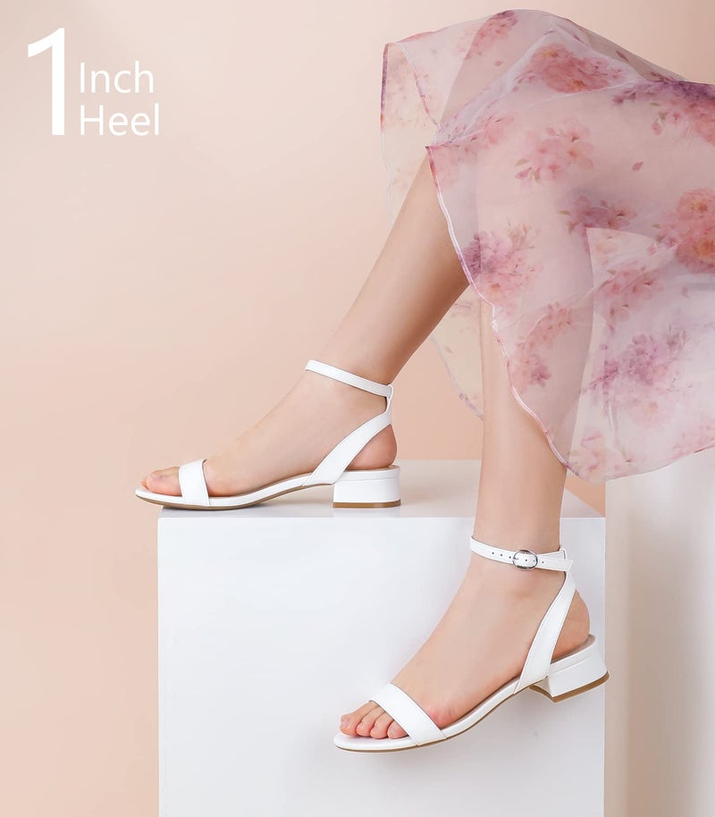 Ankis Black Nude White Gold Women Sandals Comfortable Walking Strappy Open Toe Sandals for Women Dressy Summer 1 Inch Low Block Heel Flat Adjustable Ankle Strap Shoes - Image 5