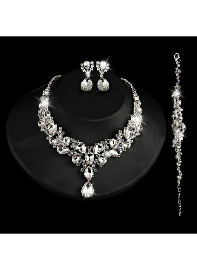 NIBEMINENT Water Drops Super Flash Rich Bride Necklace Three-piece Set Zircon New Gem Short Crystal 