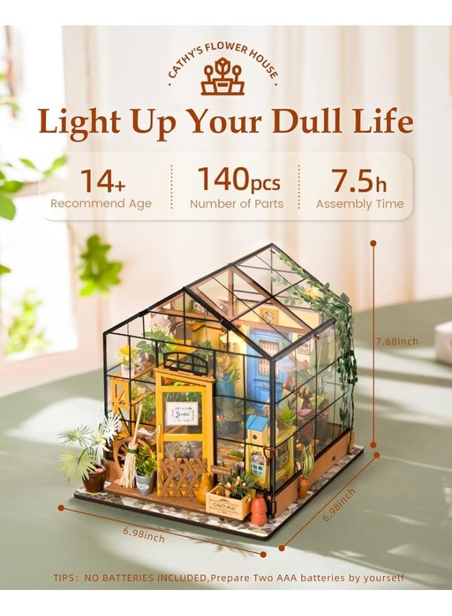 RoWood Miniature House Kit, DIY Miniature Dollhouse Kits for Adults, Mayberry Street Miniatures, Crafts for Adults Teens Kids, Gifts on Birthday Christmas - Cathy's Flower House - Image 5