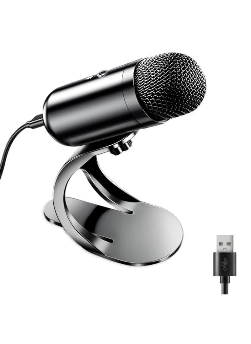 Generic - USB Computer Microphone, Podcast Mic Desktop with Mute Button for Recording Streaming, Omnidirectional Condenser, Plug&Play Stand with Volume Control for PC, Laptop, Mac, YouTube - Image 1