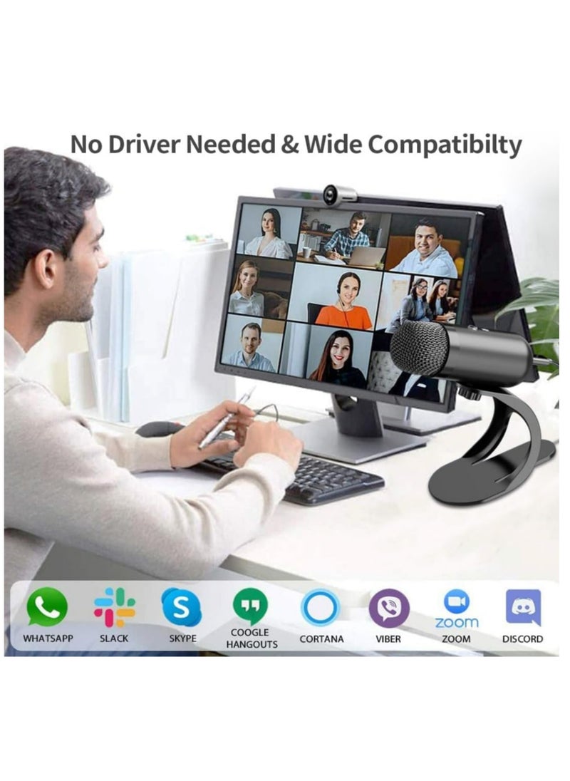 Generic - USB Computer Microphone, Podcast Mic Desktop with Mute Button for Recording Streaming, Omnidirectional Condenser, Plug&Play Stand with Volume Control for PC, Laptop, Mac, YouTube - Image 1